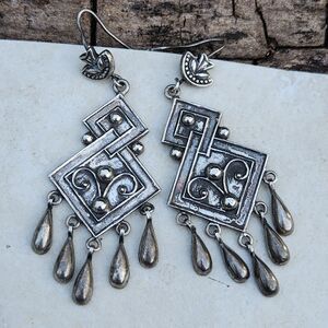 Vintage Tribal Sterling silver chandelier Earrings 925 Eternity Knot Byzantine